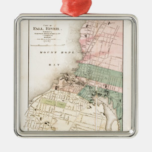 City of Fall River, Massachusetts Map (1874) Metal Ornament