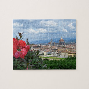 City of Florence, Italy, Framed by Garden Azaleas Jigsaw Puzzle