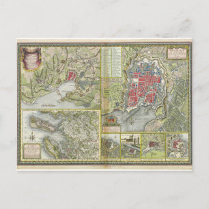 City of La Rochelle Map Siege in 1627-28 and 1773 Postcard