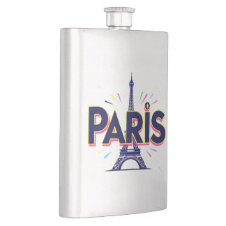 City of Lights: Bold Paris Typography Art Hip Flask