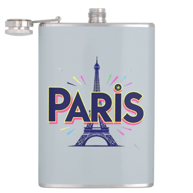City of Lights: Bold Paris Typography Art Hip Flask (Opened)