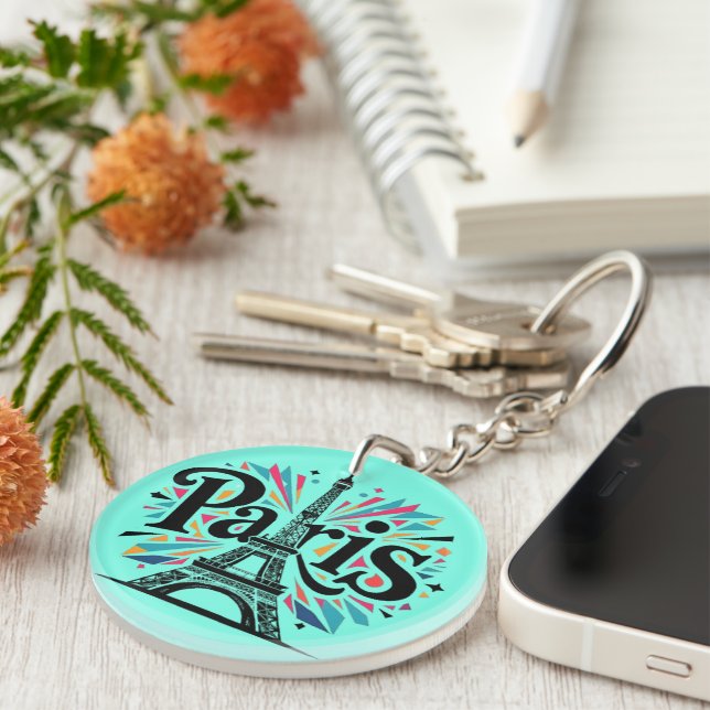 City of Lights: Bold Paris Typography Art Keychain (Front Right)
