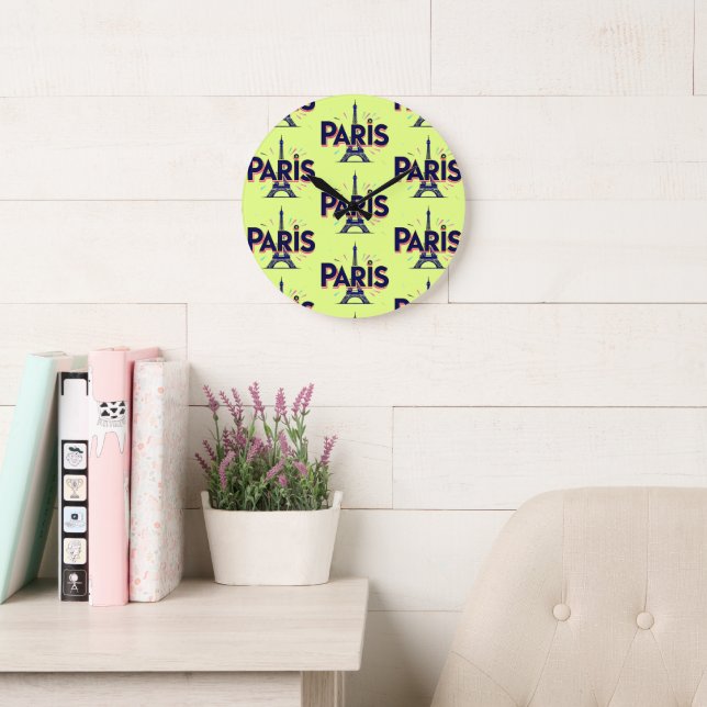City of Lights: Bold Paris Typography Art Large Clock (Reading Room)
