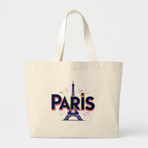City of Lights: Bold Paris Typography Art Large Tote Bag