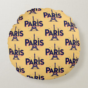 City of Lights: Bold Paris Typography Art Round Pillow