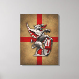 City of London Dragon on Old English Flag Canvas Print