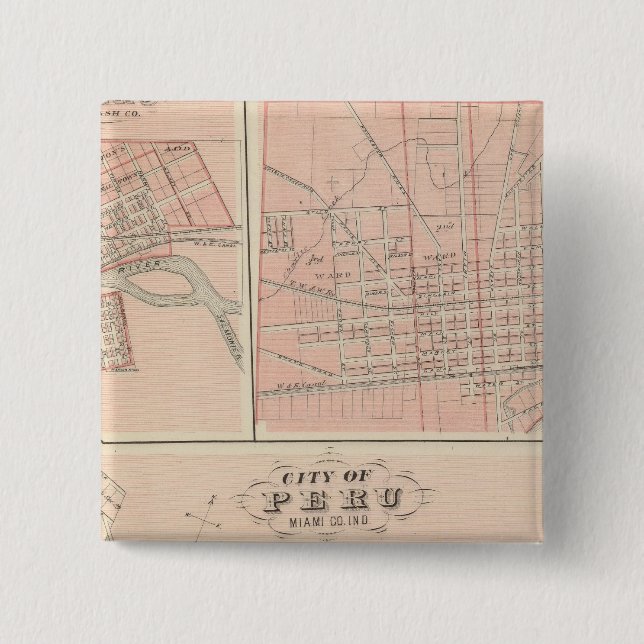 City of Peru, Miami Co 2 Inch Square Button (Front)