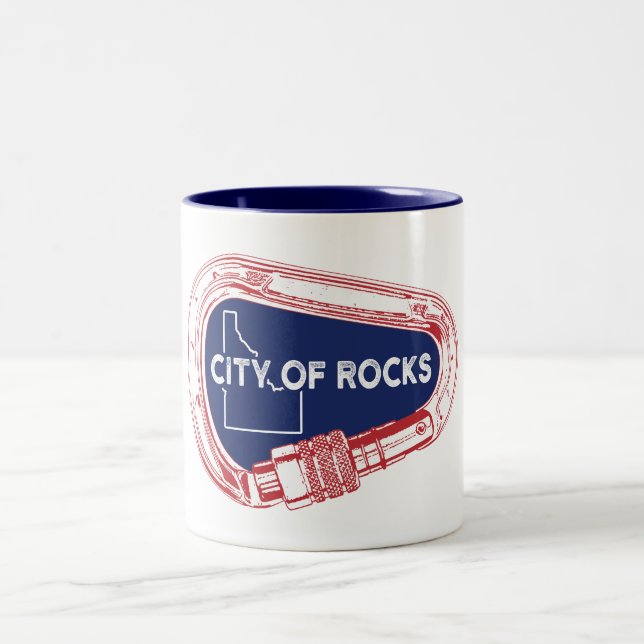 City Of Rocks Idaho Rock Climbing Carabiner Two-Tone Coffee Mug (Center)