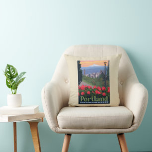 City of Roses Portland, Oregon Throw Pillow