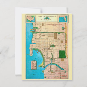 City of Sarasota Vintage Map Postcard