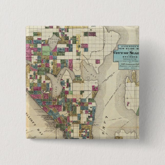 City Of Seattle And Environs 2 Inch Square Button (Front)