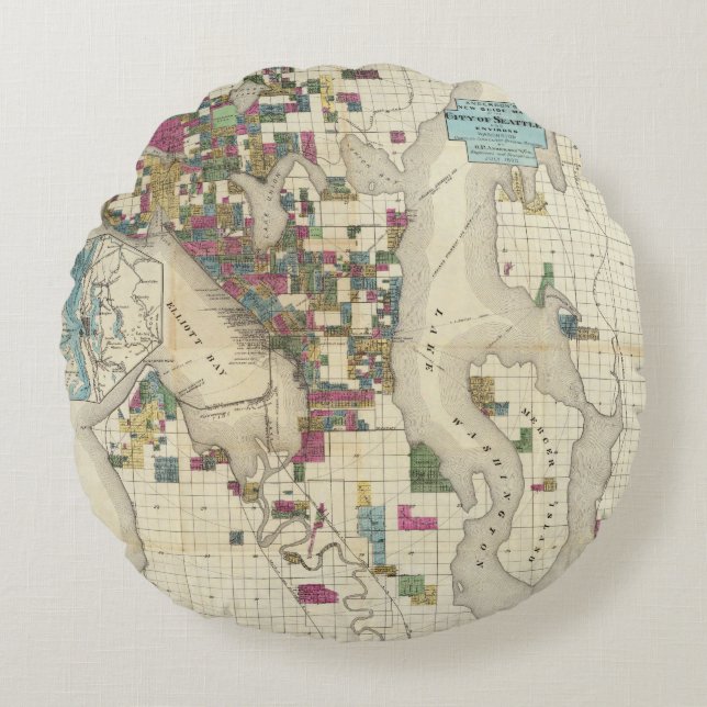 City Of Seattle And Environs Round Pillow (Front)