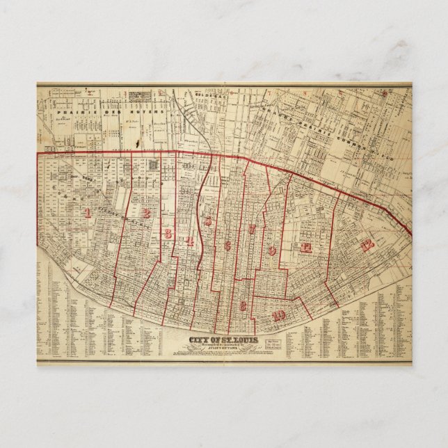 City of St. Louis, Missouri Map (1870) Postcard (Front)