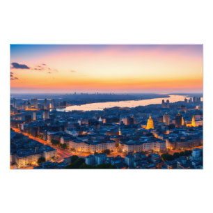City panorama in sunset photo print