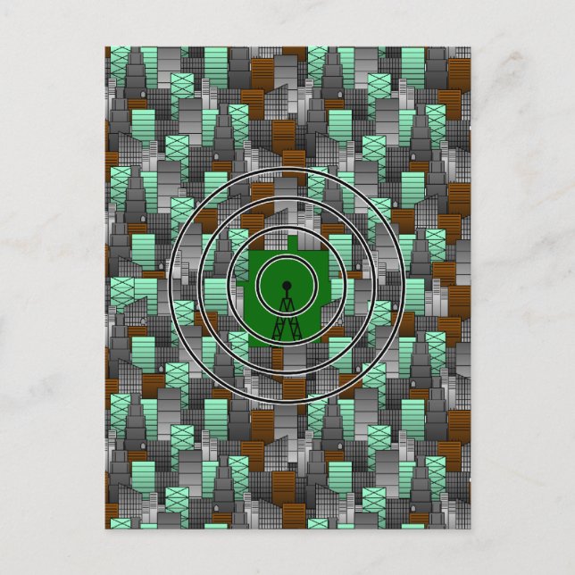 City Pattern with Radio Tower Postcard (Front)