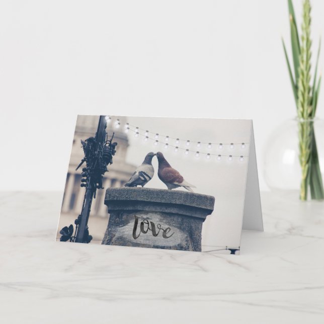 City Pigeons in Love Valentine's Day Holiday Card (Front)