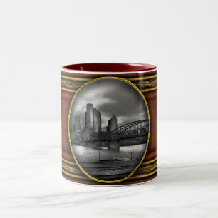 City - Pittsburgh, PA - Smithfield Bridge BW Two-Tone Coffee Mug