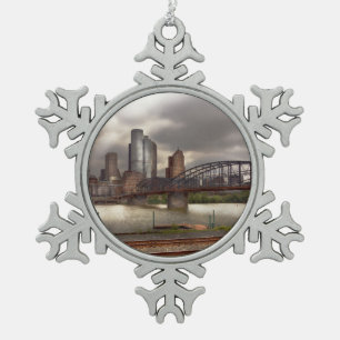 City - Pittsburgh, PA - Smithfield Bridge Snowflake Pewter Christmas Ornament