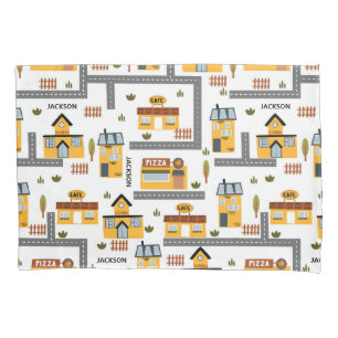 City Road Map Pattern for Kids Yellow and Grey Pillowcase