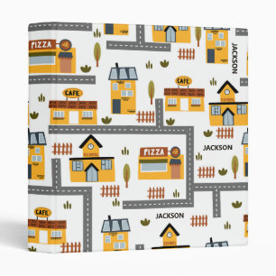 City Road Map Pattern Yellow and Grey Kids School Binder