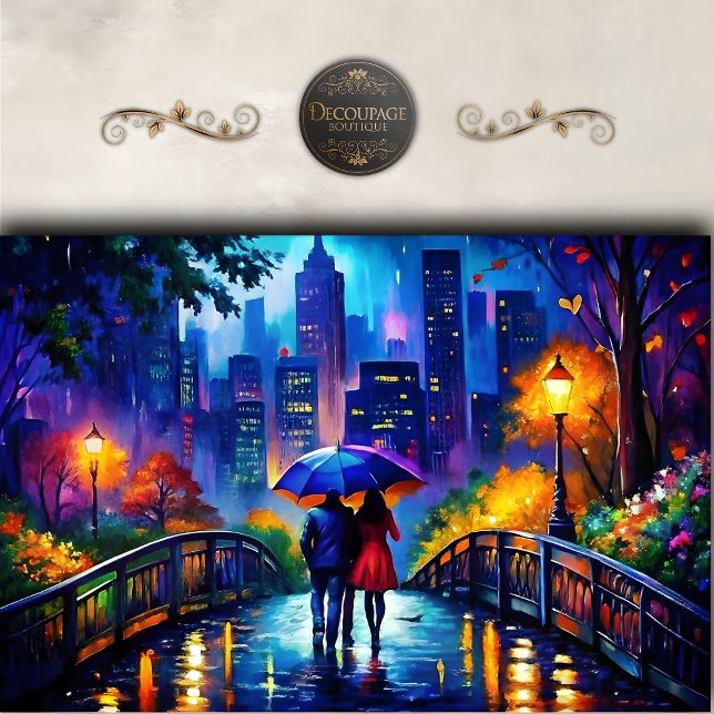 City Romance Rain Walk Decoupage Tissue Paper (Romantic Rain Stroll Decoupage Tissue Paper)