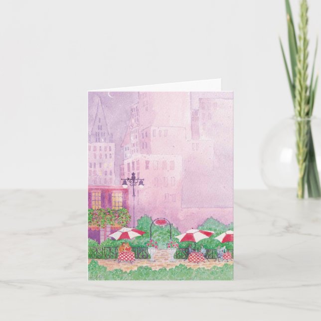 city scape cafe watercolor blank note card (Front)