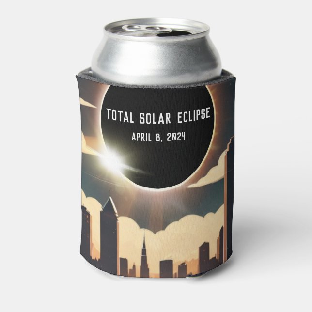 City scape Total solar eclipse April 8, 2024 Can Cooler (Can Back)