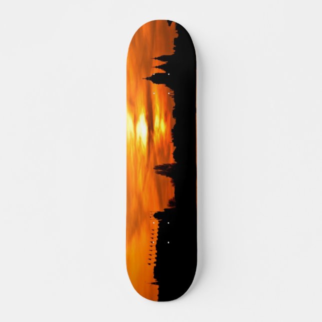 City Silhouette at Sunset Skateboard (Front)