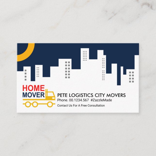 City Silhouette Home Truck Movers Business Card (Front)