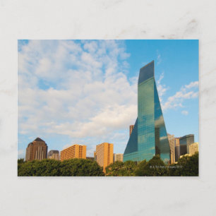 city skyline, a landmark office tower, completed postcard