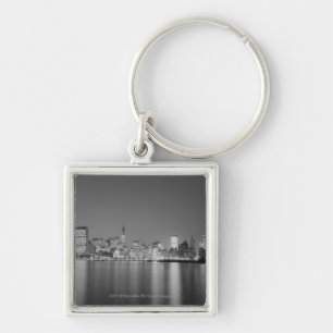 City skyline at night keychain