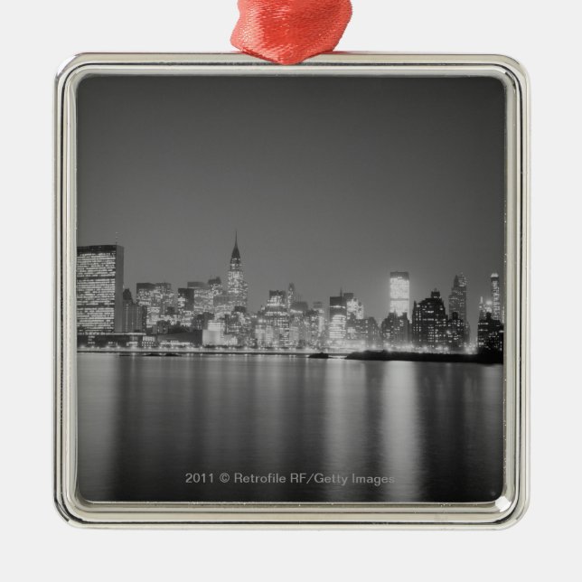 City skyline at night metal ornament (Front)