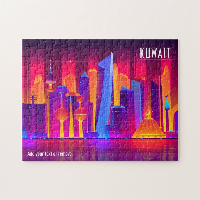 City skyline, colourful illustration of Kuwait, Jigsaw Puzzle (Horizontal)