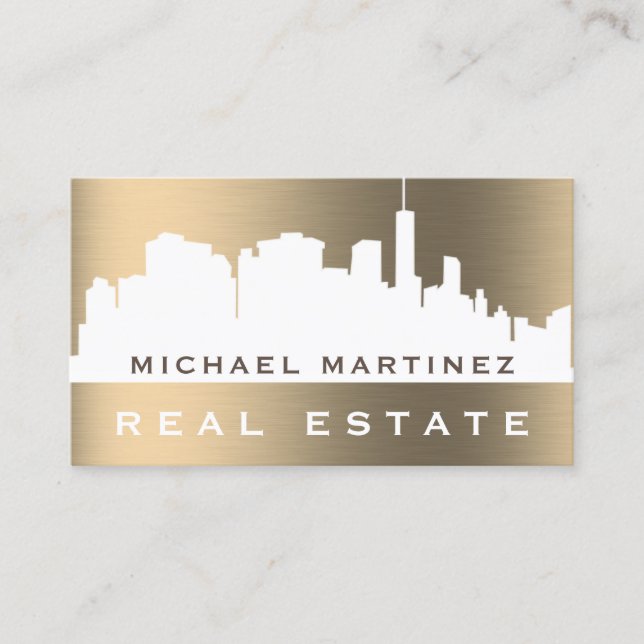 City skyline faux gold metallic  business card (Front)