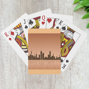 City Skyline Silhouette Futuristic Urban Sunset Playing Cards