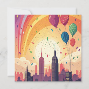 City Skyline Sunset Birthday Card