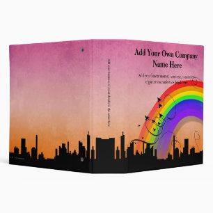 City Skyline with Rainbow and Birds Flying Binder