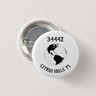 City State Zip Code Globe World Map   1 Inch Round Button
