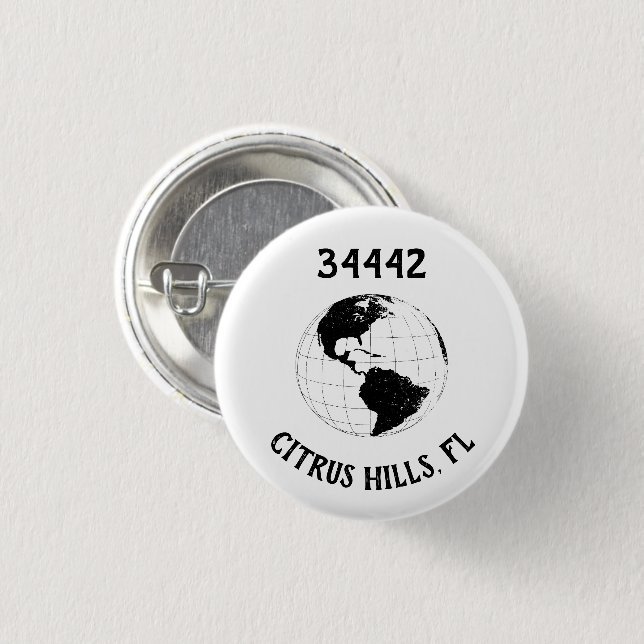 City State Zip Code Globe World Map   1 Inch Round Button (Front & Back)