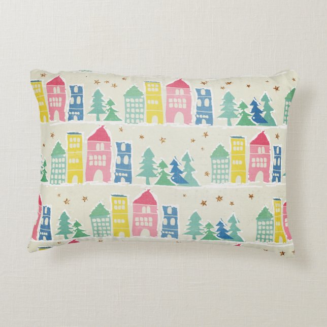City Street light background, green ombre stripes Accent Pillow (Back)