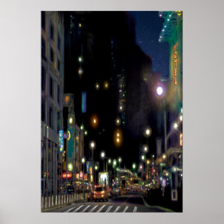CITY STREET NIGHT SCENE POSTER