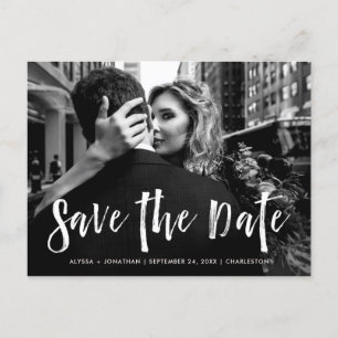 City Style   White Script and Photo Save the Date Invitation Postcard