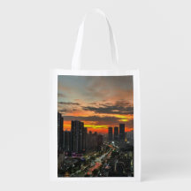 City Sunset Skyline Reusable Grocery Bag