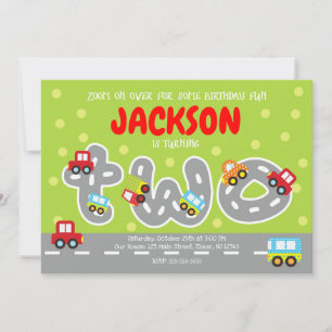 City Transportation Cars 2nd Birthday Invitation