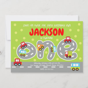 City Transportation Cars First Birthday Invitation