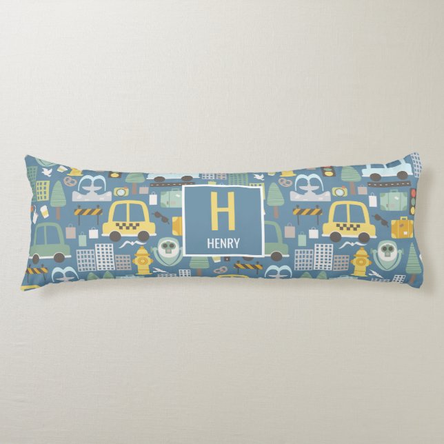 City Transportation Kids Personalized Body Pillow (Front)