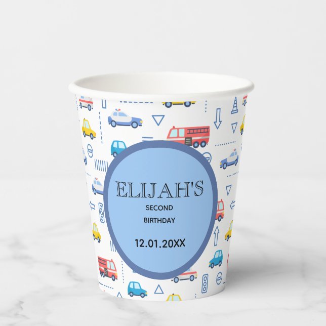 City Transportation Truck Second Birthday Party Paper Cups (Front)