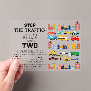 City Transportation Vehicles Truck Second Birthday Acrylic Invitations