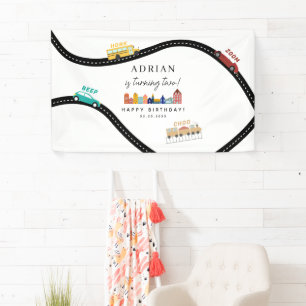 City Transportation Vehicles Truck Second Birthday Banner