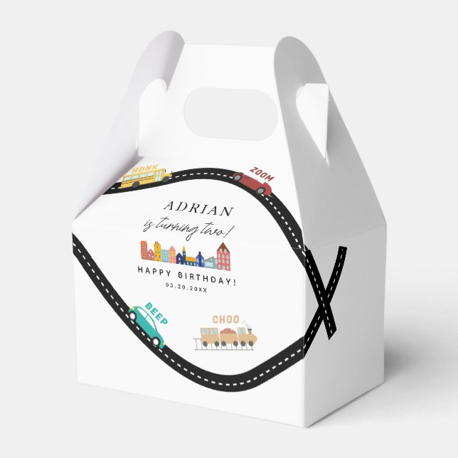 City Transportation Vehicles Truck Second Birthday Favor Box (Front Side)